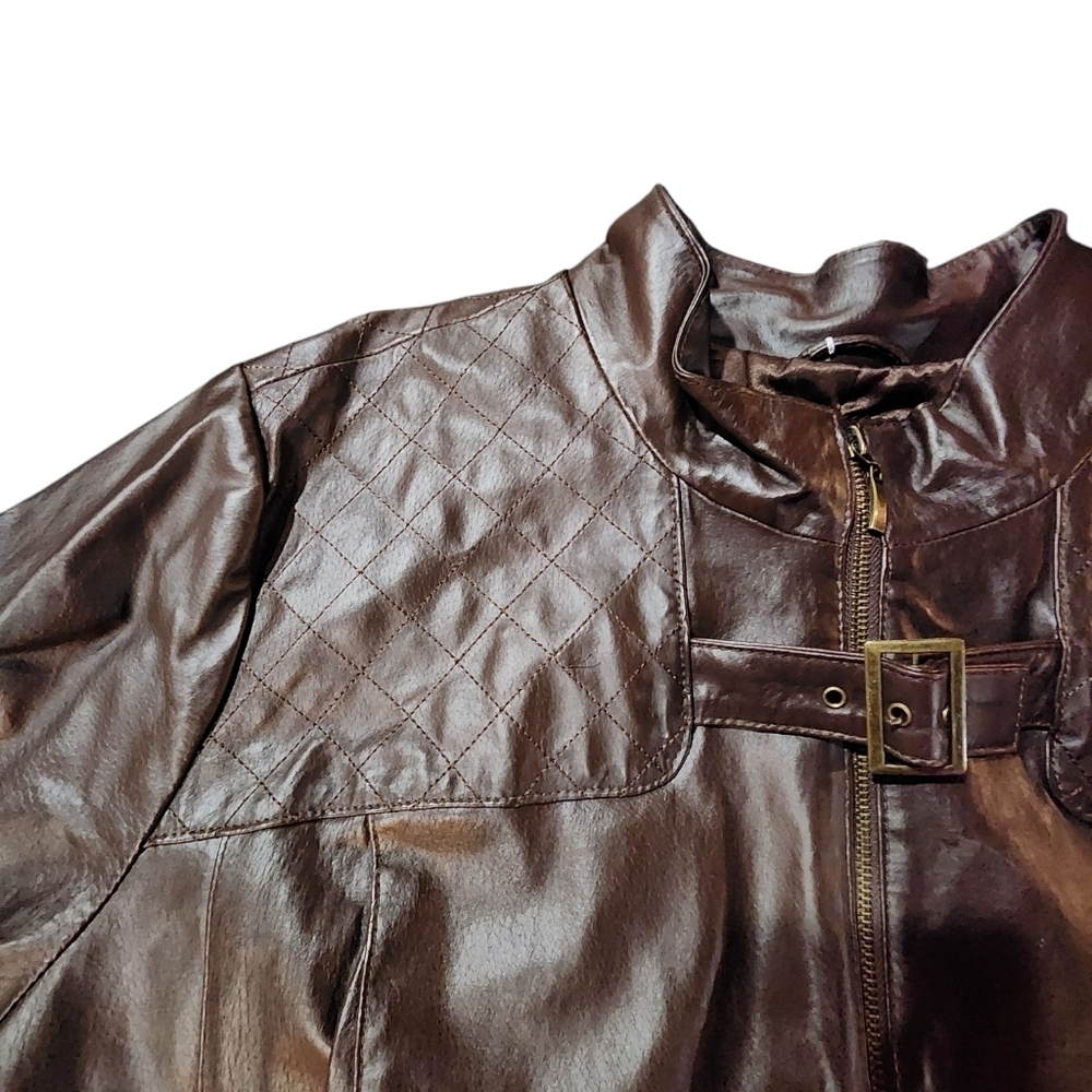 Jessica London Leather Jacket 26W Brown Plus Size 3X Quilted Moto - Picture 4 of 12